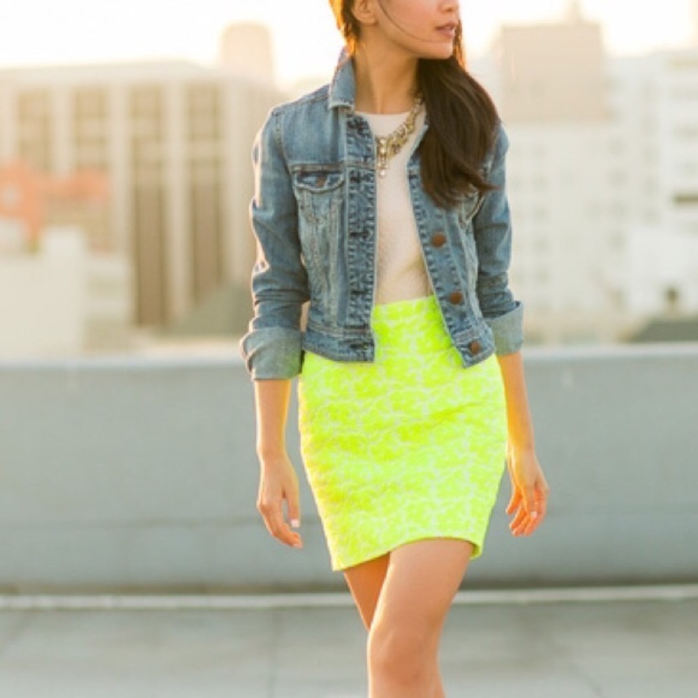 j crew neon embroidered skirt